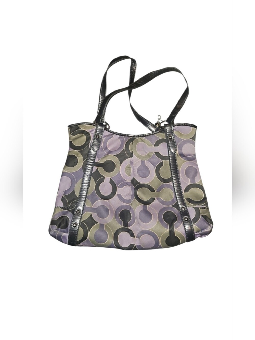 COACH Vintage Alexandra Signature C Op Art Tote Bag Lilac & Cream Leather 